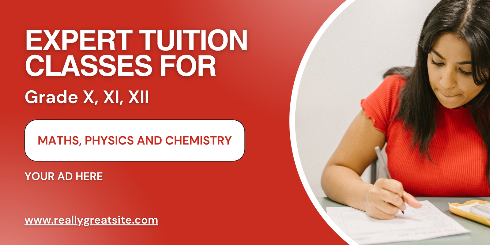 Red and White Modern Tuition Classes Banner Landscape